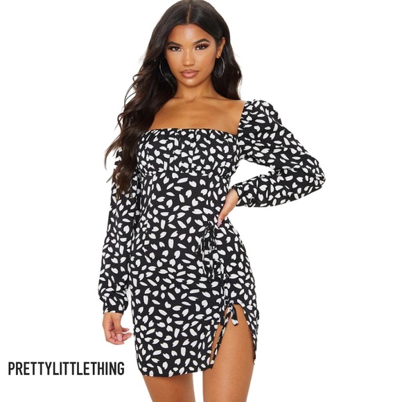 PLT Black and White Long Sleeve Bodycon Dress - Picture 1 of 4